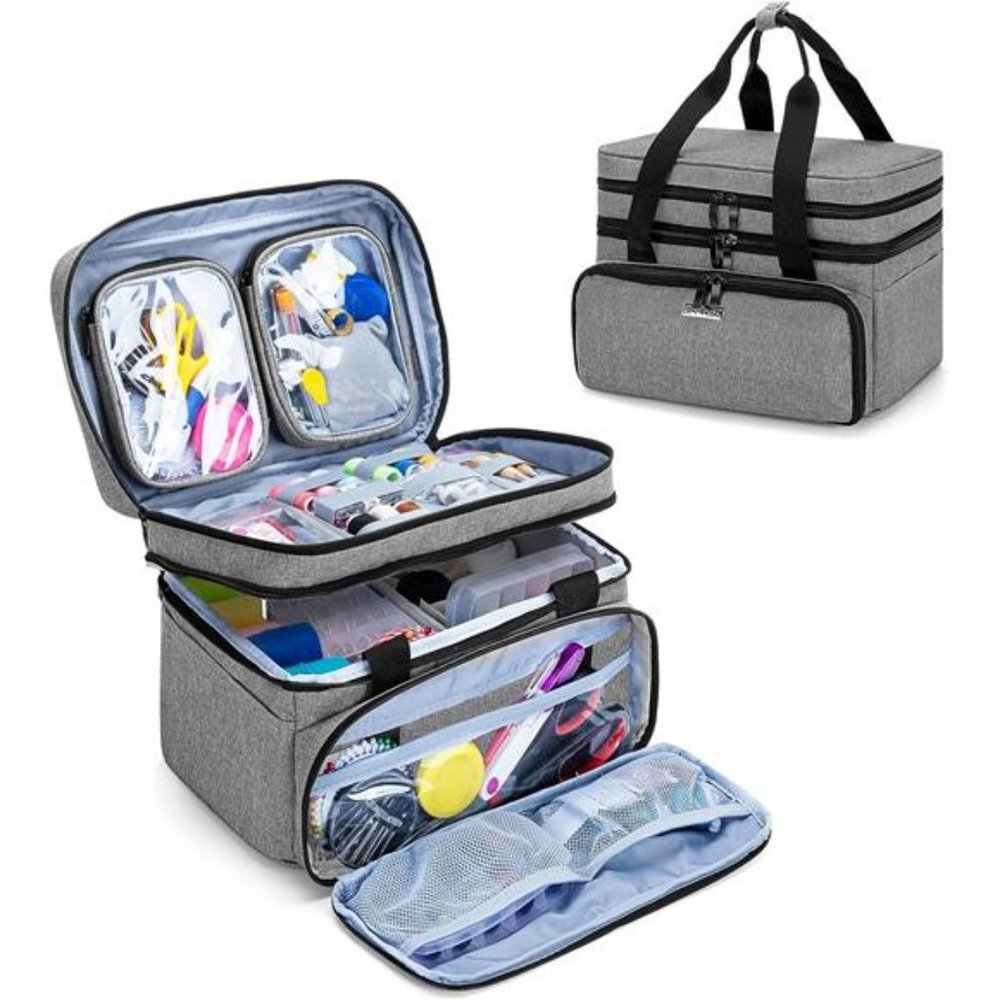 Double Layer Sewing Accessories Organizer with 2 Detachable Pouches, (BAG ONLY)